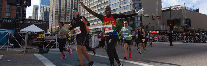 Runners on course at Michigan Ave and Roosevelt Road