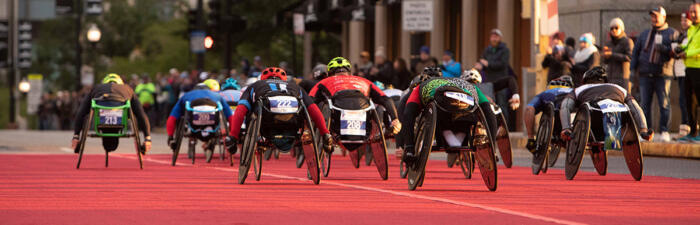 Wheelchair athletes on course